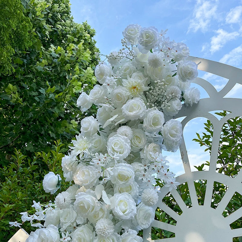 White Rose and Baby's Breath Flower Runner Floral Arrangement ABFR-007