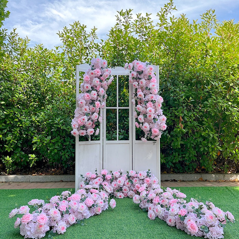 Pink Artificial Rose Flower Runner Row Wedding Table Event Decor ABFR-053