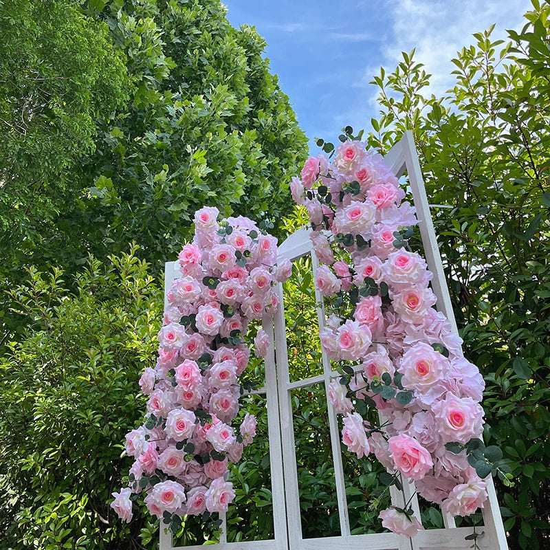 Pink Artificial Rose Flower Runner Row Wedding Table Event Decor ABFR-053