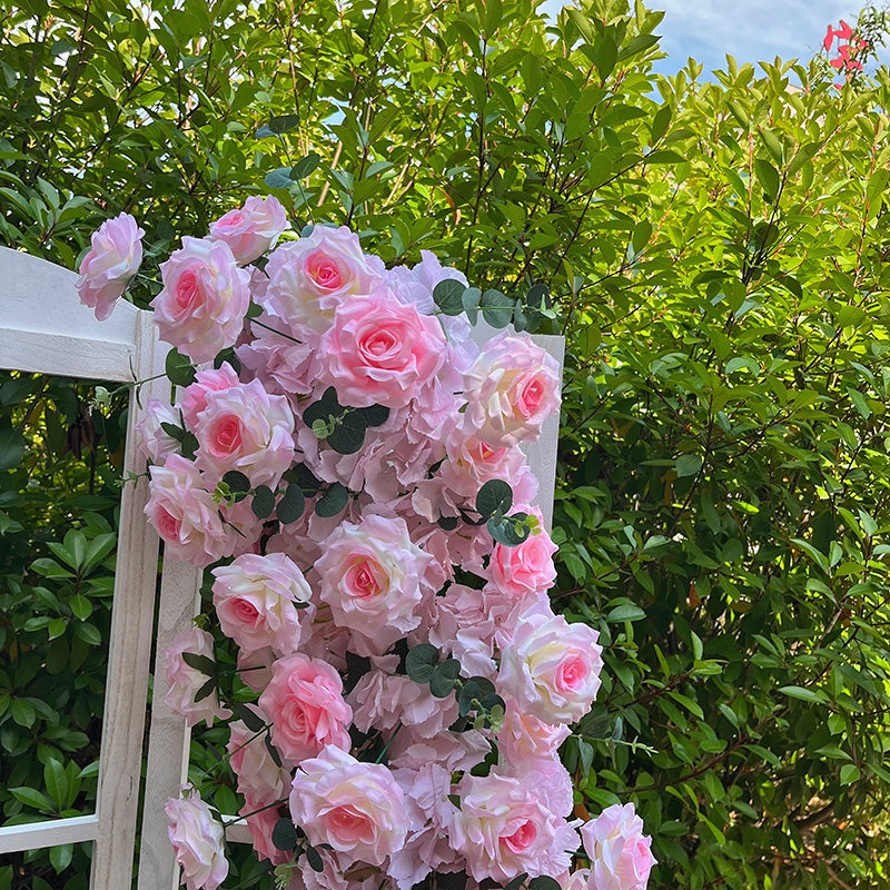 Pink Artificial Rose Flower Runner Row Wedding Table Event Decor ABFR-053