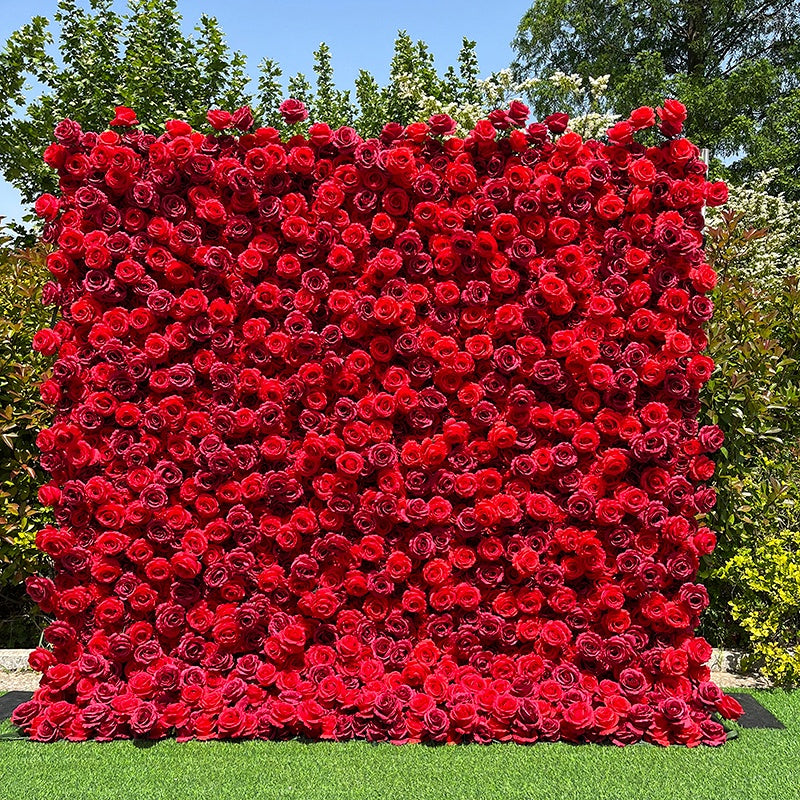Hot Full Red Rose Fabric Flower Wall For Wedding Arrangement ABFW-001