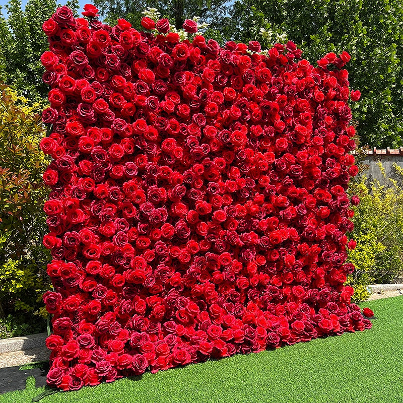 Hot Full Red Rose Fabric Flower Wall For Wedding Arrangement ABFW-001