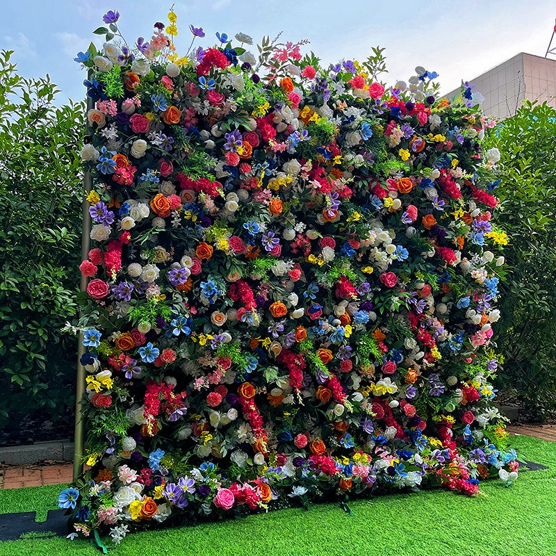 Colorful Flowers Artificial Wedding Roll Up Floral Wall Backdrop Decor ABFW-003