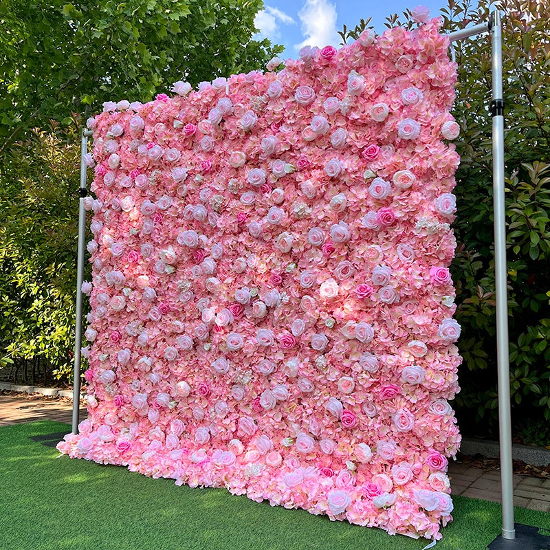 Pink Rose and Hydrangea Fabric 5D Flower Wall Wedding Backdrop Decor ABFW-005