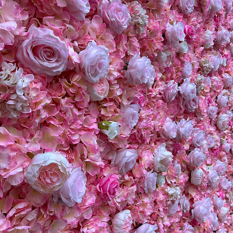 Pink Rose and Hydrangea Fabric 5D Flower Wall Wedding Backdrop Decor ABFW-005