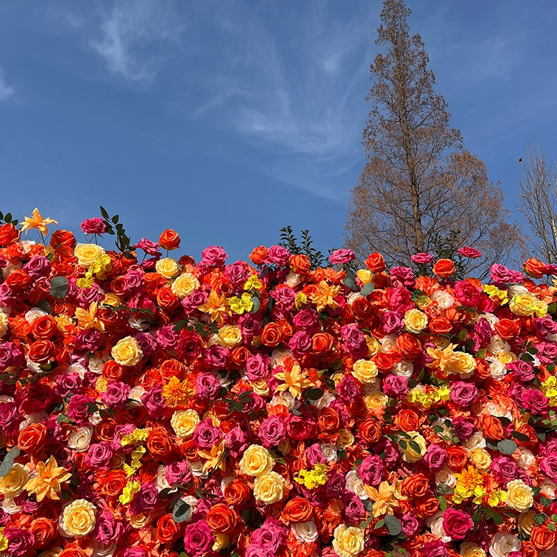 Orange Rose Yellow Fabric 5D Flower Wall Wedding Backdrop Decor ABFW-008