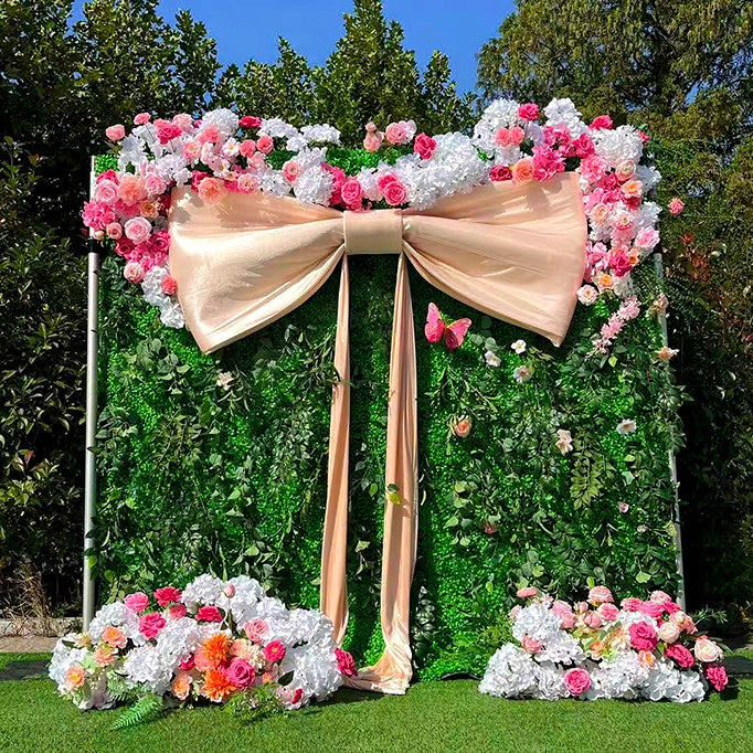 Luxury Greenery Wall Backdrop with Giant Bow for Wedding Party Decor ABFW-015