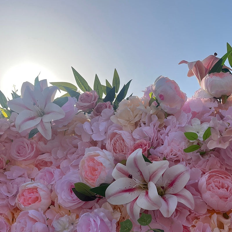 Pink Hydrangea Silk Rose Wedding Flower Wall Backdrop For Event Decor ABFW-040
