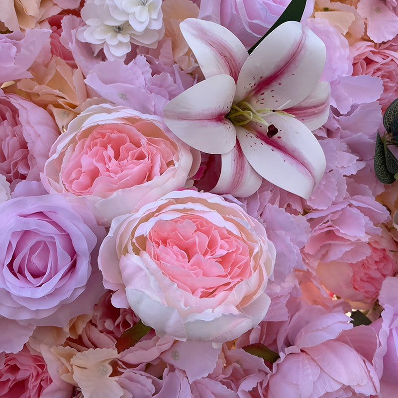 Pink Hydrangea Silk Rose Wedding Flower Wall Backdrop For Event Decor ABFW-040