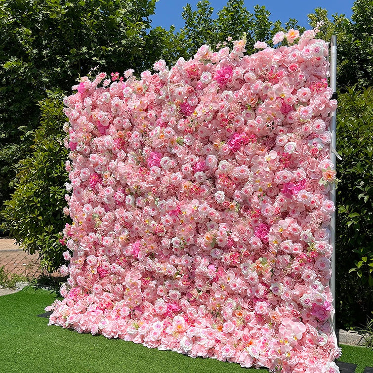 Blush Pink Orchid Baby's Breath Flower Wall For Bridal Shower Party Decor ABFW-044