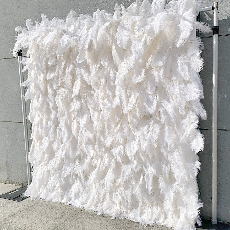 White Ostrich Feather Wall Photo Backdrop For Wedding Party Decor ABFW-046