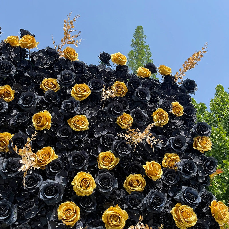 Luxury Black Gold Rose Flower Wall Backdrop for Birthday & VIP Event Decor ABFW-069