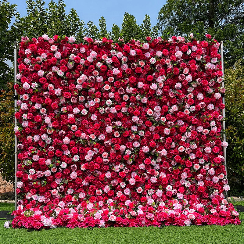 5D Pink & Red Silk Rose Fabric Flower Wall Backdrop Events Decor ABFW-076