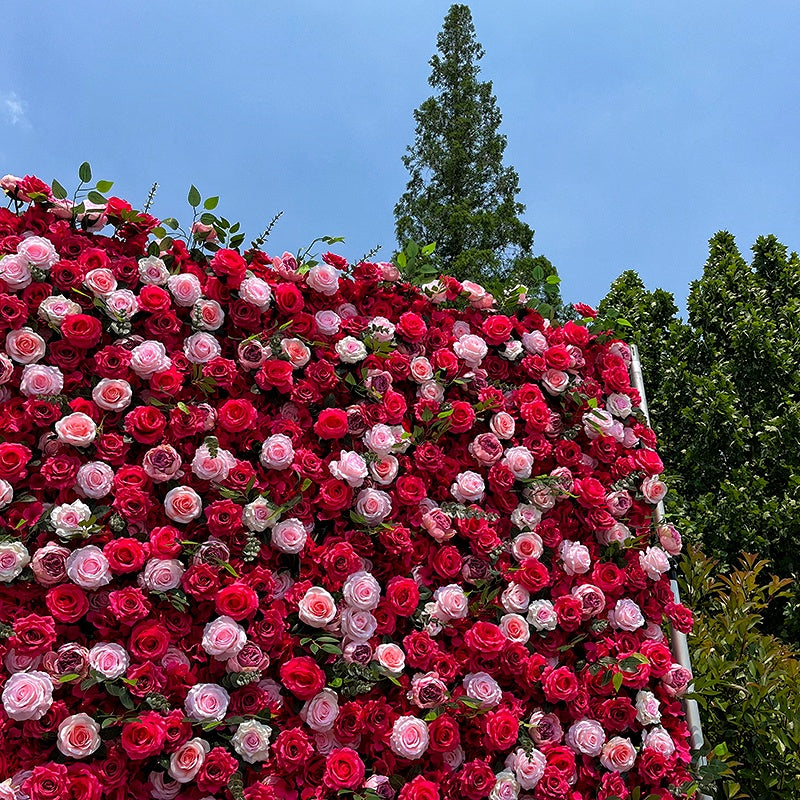 5D Pink & Red Silk Rose Fabric Flower Wall Backdrop Events Decor ABFW-076