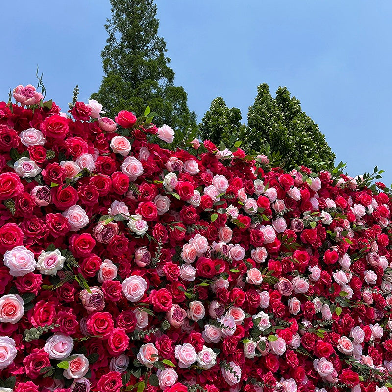 5D Pink & Red Silk Rose Fabric Flower Wall Backdrop Events Decor ABFW-076