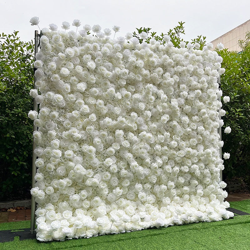 Pure White Rose Artificial Wedding Flower Wall Backdrop For Event Decor ABFW-081