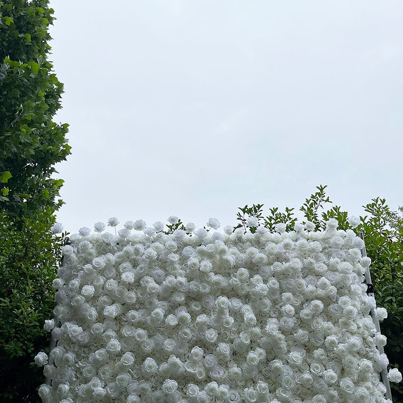 Pure White Rose Artificial Wedding Flower Wall Backdrop For Event Decor ABFW-081