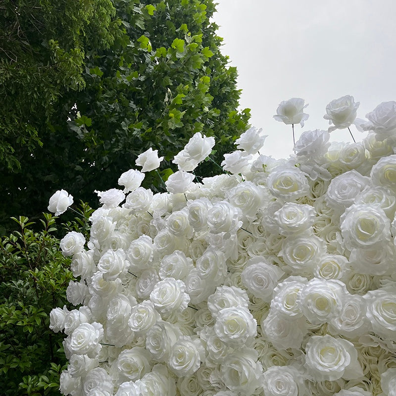 Pure White Rose Artificial Wedding Flower Wall Backdrop For Event Decor ABFW-081