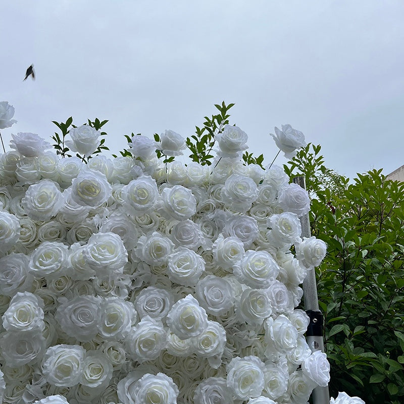 Pure White Rose Artificial Wedding Flower Wall Backdrop For Event Decor ABFW-081
