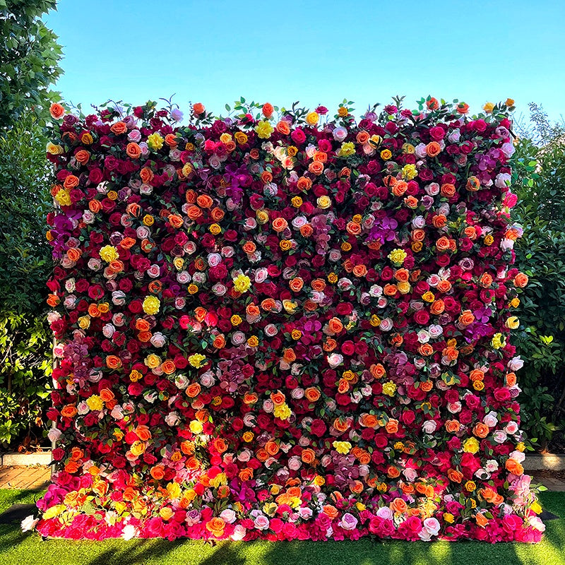 Floral wall with colorful flowers backdrop for wedding