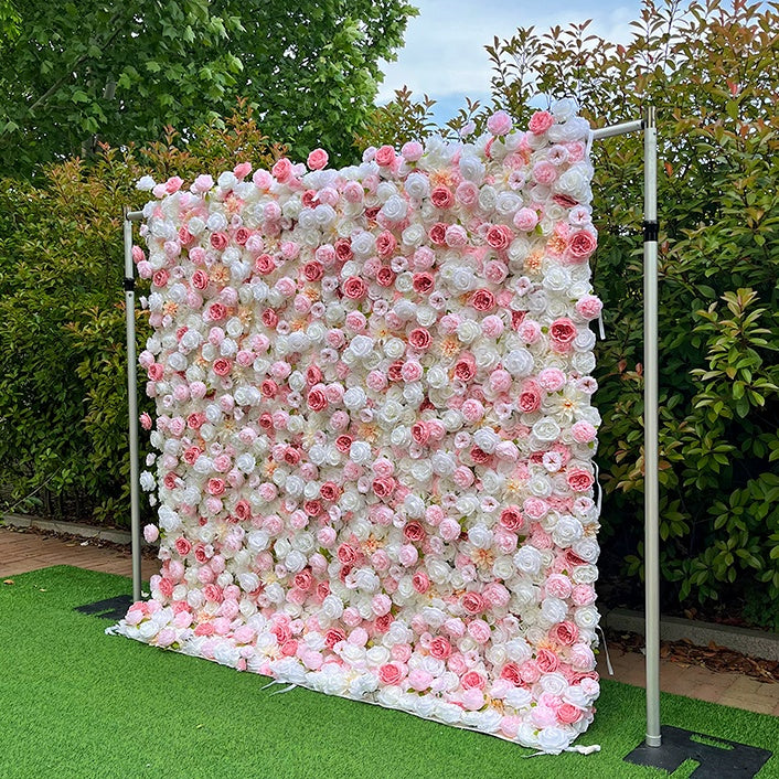 5D Pink White 8ft Flower Wall Backdrop for Bridal Shower Event Decor ABFW-091