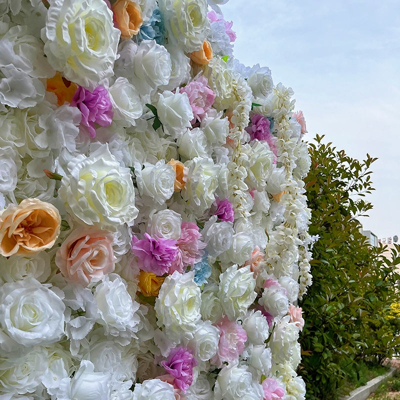 White Pastel Fabric Flower Wall Backdrop for Wedding Reception Decor ABFW-094