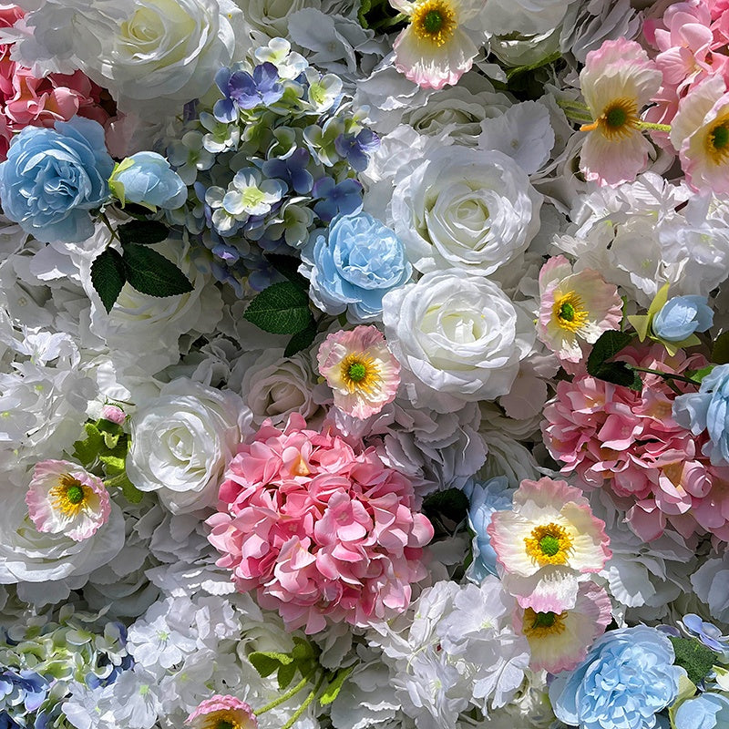 5D Fabric White Pink Mixed Flowers Rolling Up Curtain Flower Wall ABFW-095