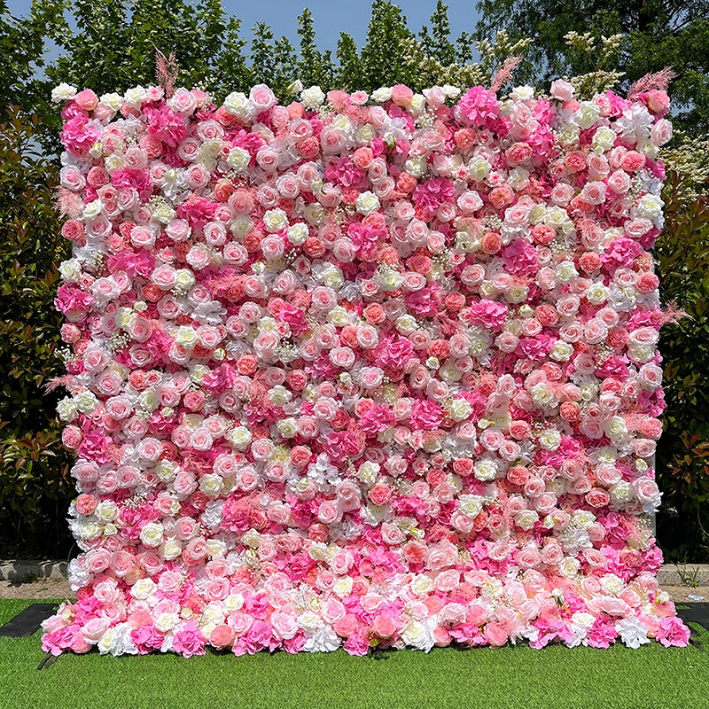 8ft Pink Artificial Roses Flower Wall Backdrop for Event & Wedding ABFW-097