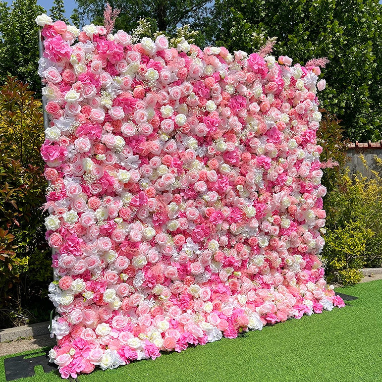 8ft Pink Artificial Roses Flower Wall Backdrop for Event & Wedding ABFW-097