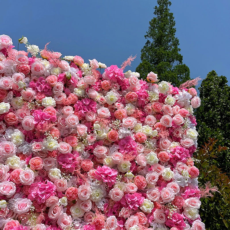 8ft Pink Artificial Roses Flower Wall Backdrop for Event & Wedding ABFW-097