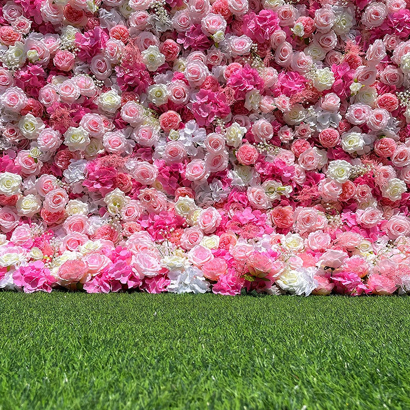 8ft Pink Artificial Roses Flower Wall Backdrop for Event & Wedding ABFW-097