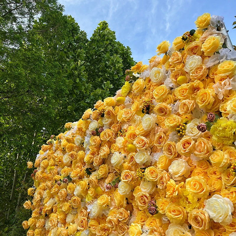 Yellow Silk Rose 5D Roll Up Curtain Wedding Flower Wall Backdrop ABFW-098