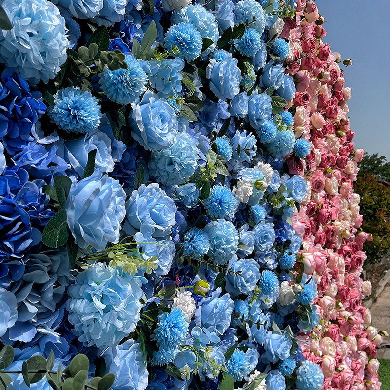 Two-Tone Pink & Blue Floral Wall for Outdoor Wedding Birthday Decor ABFW-099