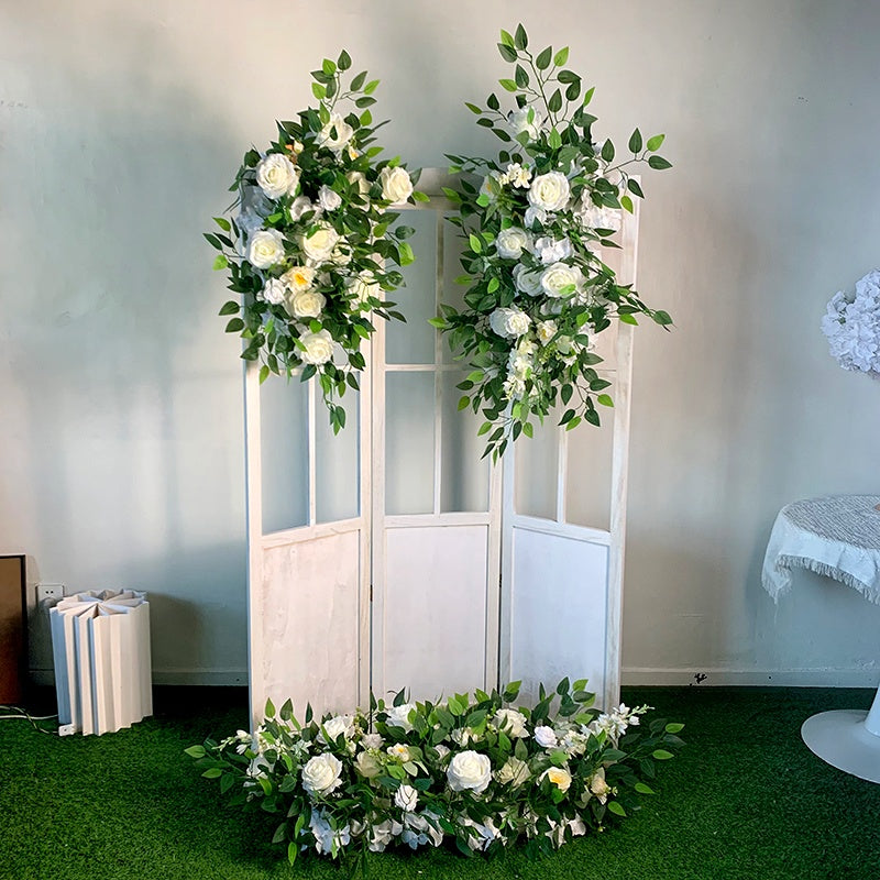 White with Greenery Floor Flower Arrangement Wedding Proposal Decor ABGF-036