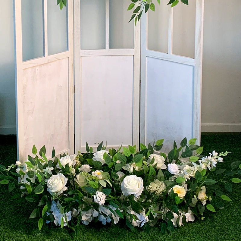 White with Greenery Floor Flower Arrangement Wedding Proposal Decor ABGF-036