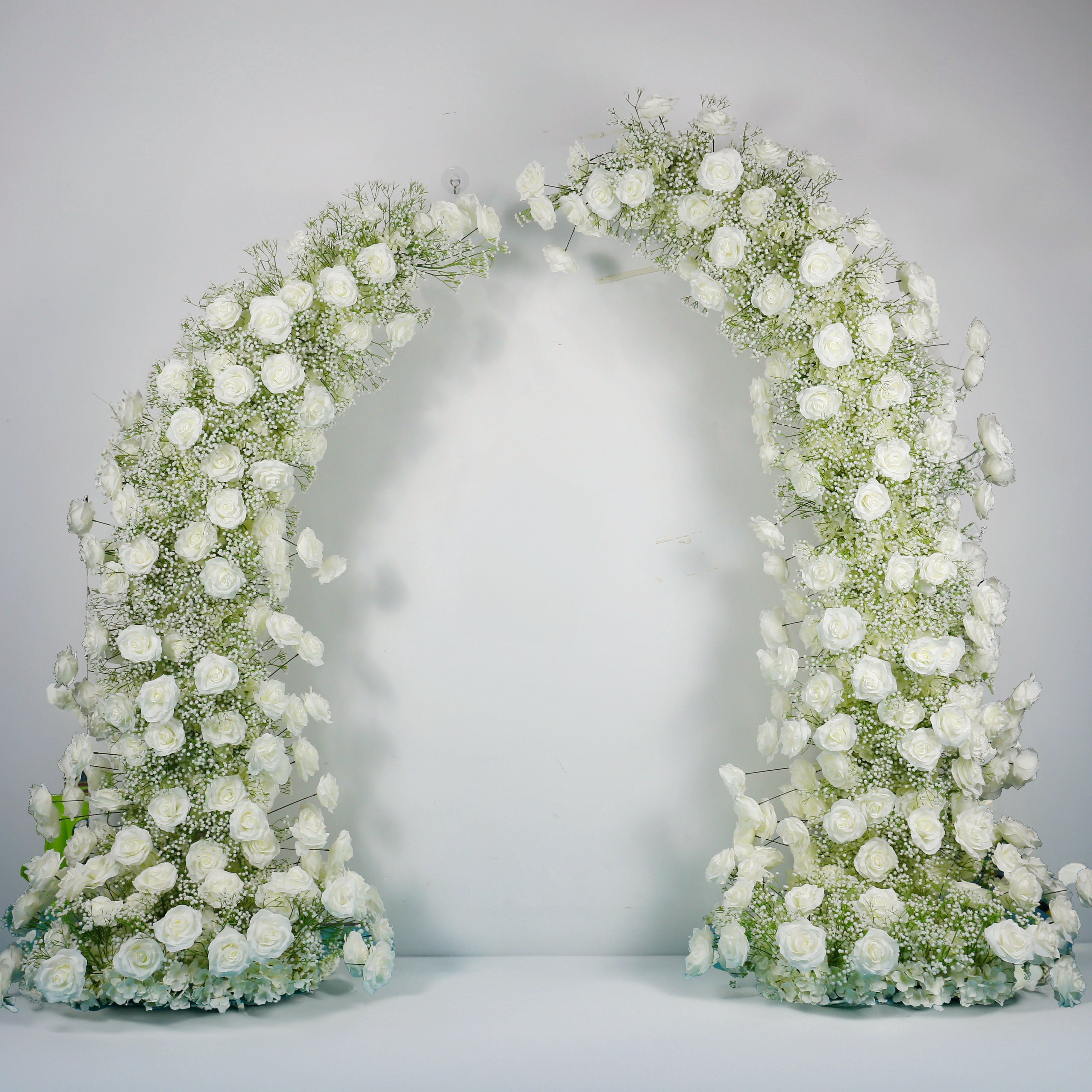 White Fabric Rose and Baby's Breath Horn-Shaped Flower Wall ACAW-060
