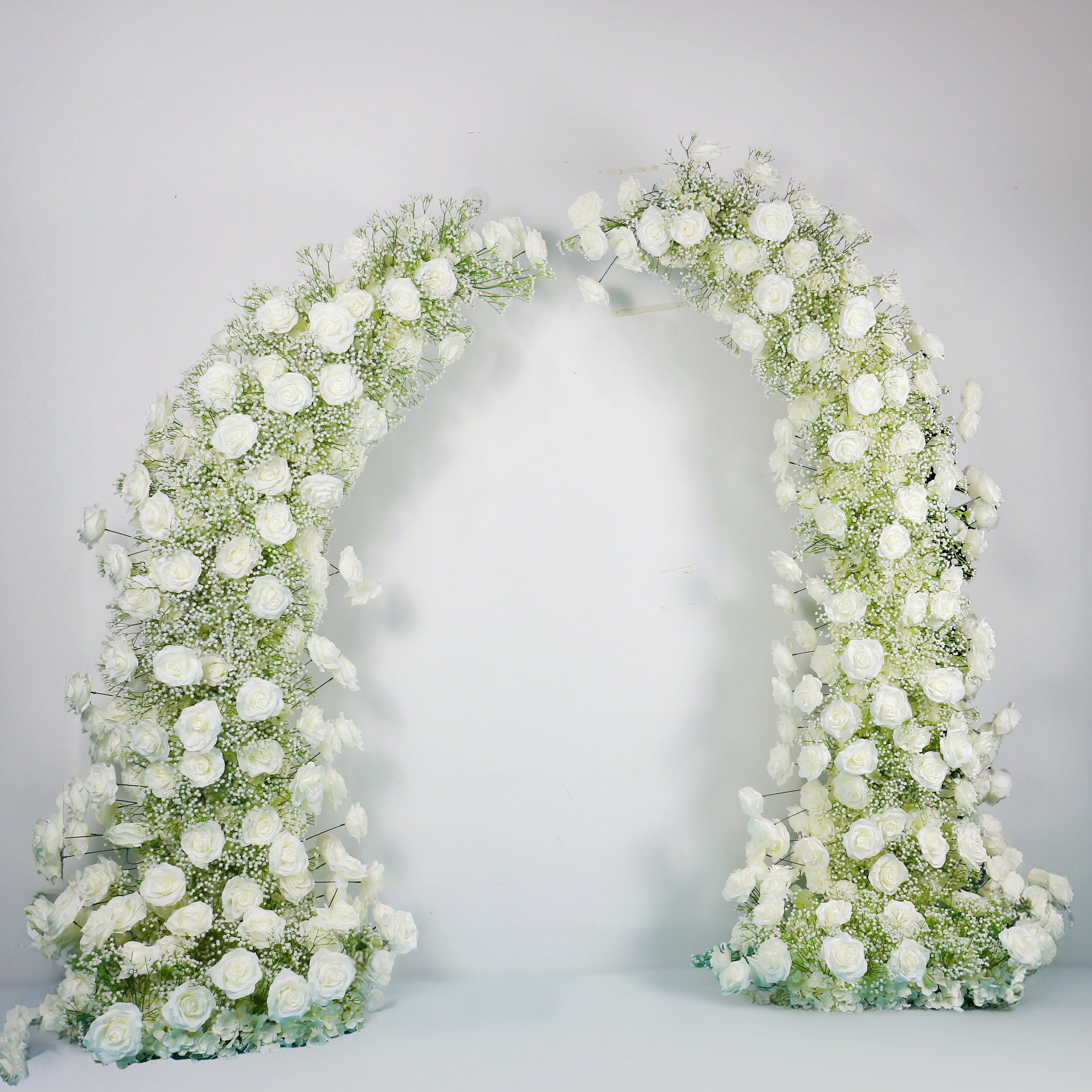 White Fabric Rose and Baby's Breath Horn-Shaped Flower Wall ACAW-060