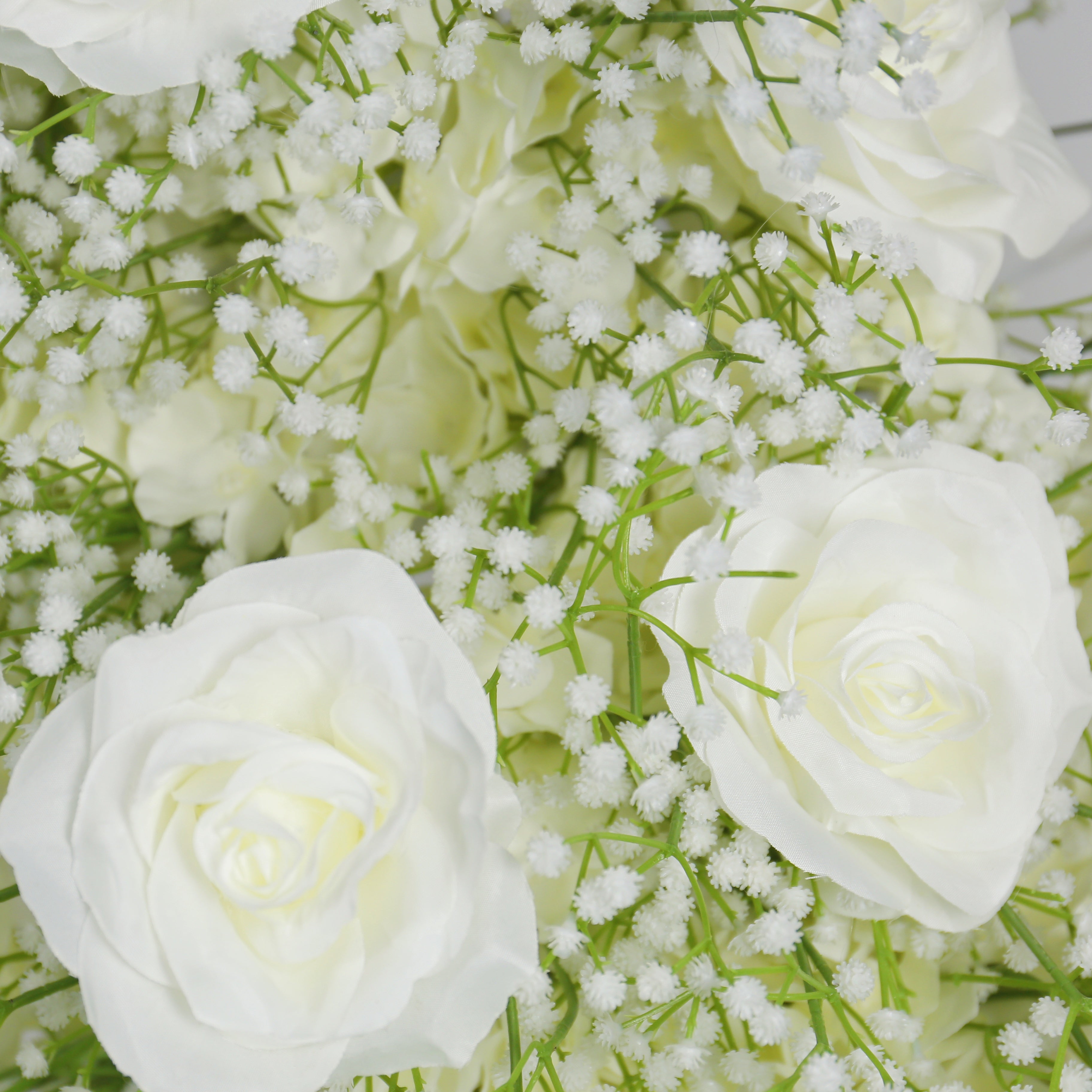 White Fabric Rose and Baby's Breath Horn-Shaped Flower Wall ACAW-060