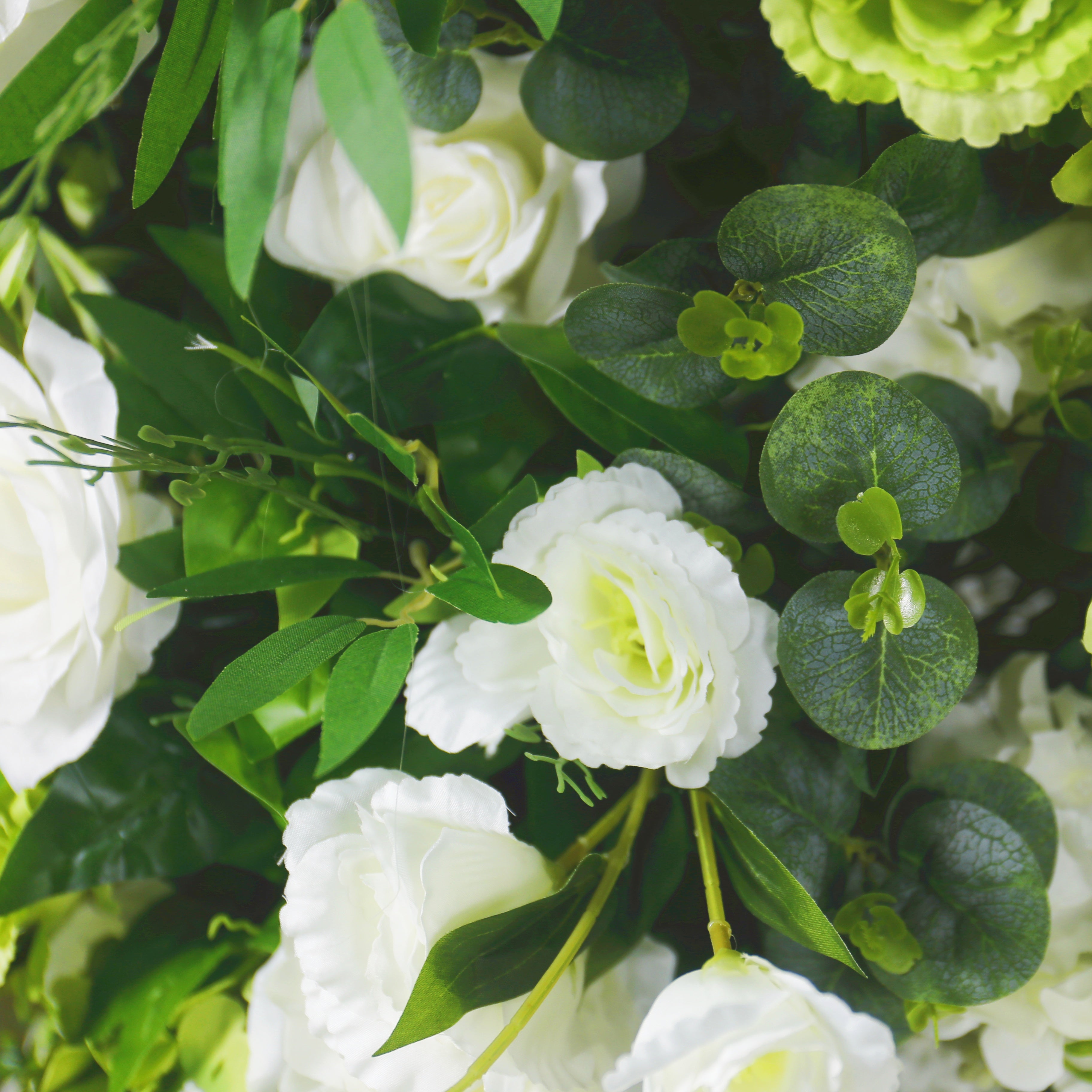 White Cloth Flowers with Greenery Horn-Shaped Flower Wall Party Decor ACAW-004