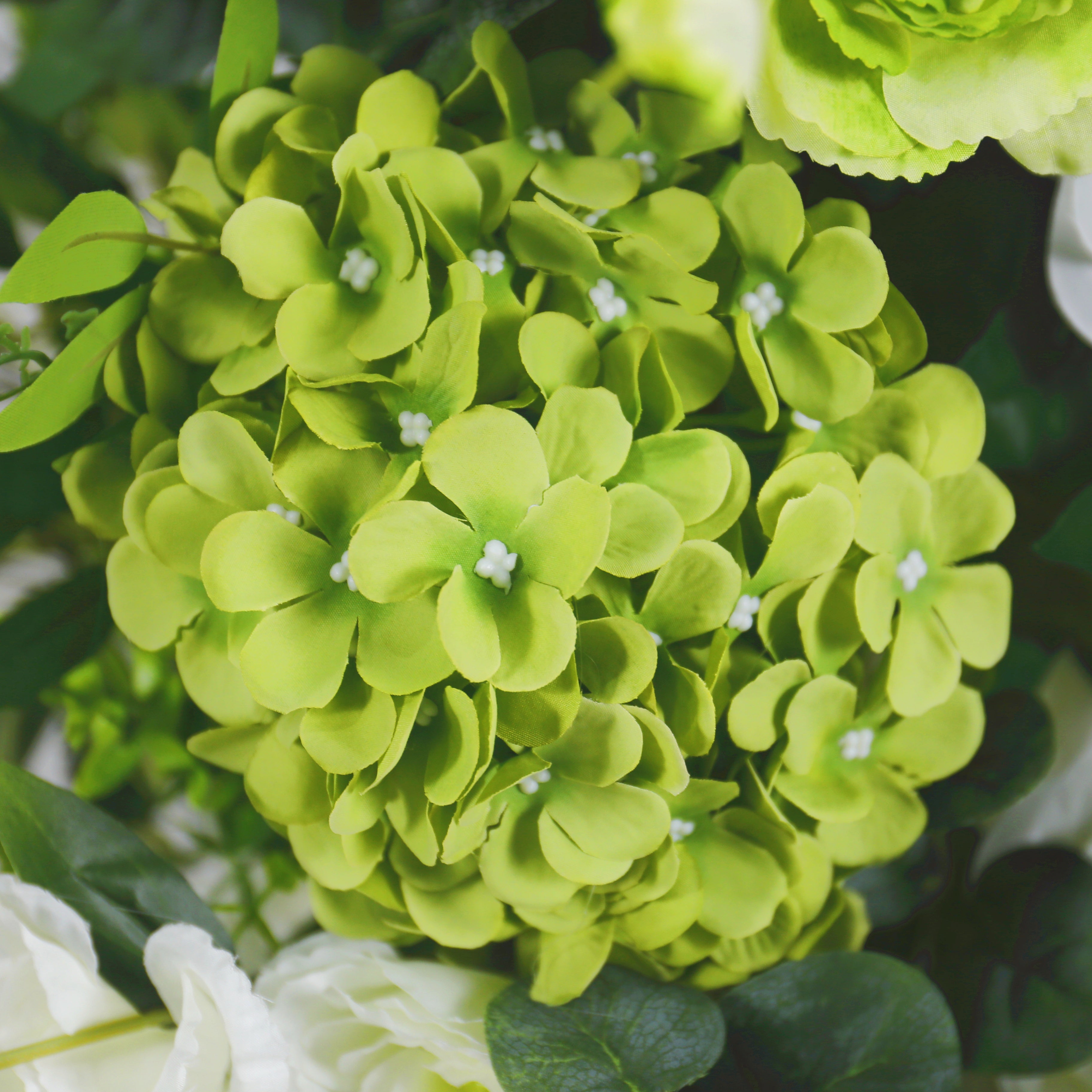 White Cloth Flowers with Greenery Horn-Shaped Flower Wall Party Decor ACAW-004