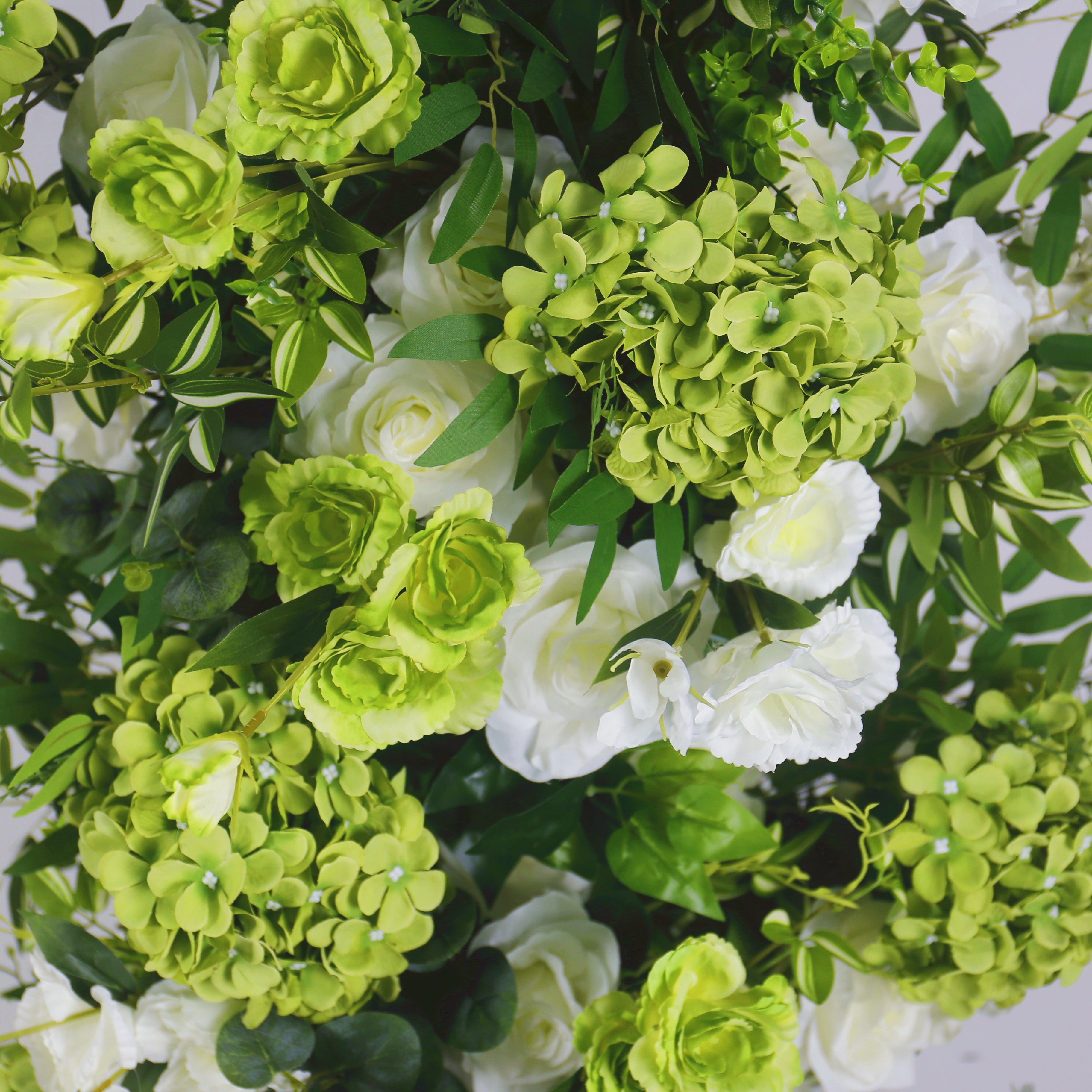 White Cloth Flowers with Greenery Horn-Shaped Flower Wall Party Decor ACAW-004