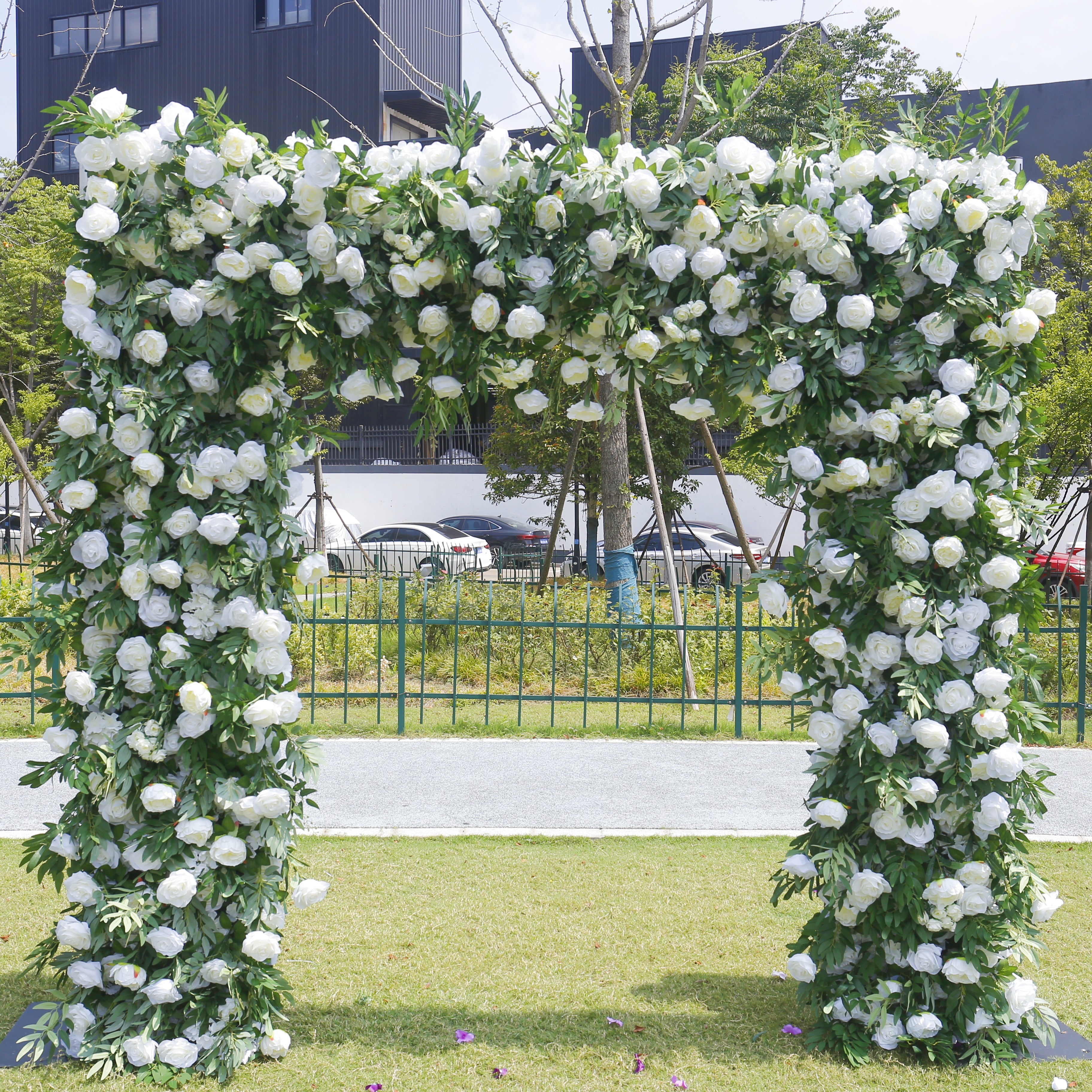Green and White Fabric Artificial Arch Flower Wall Wedding Events Decor ACAW-007