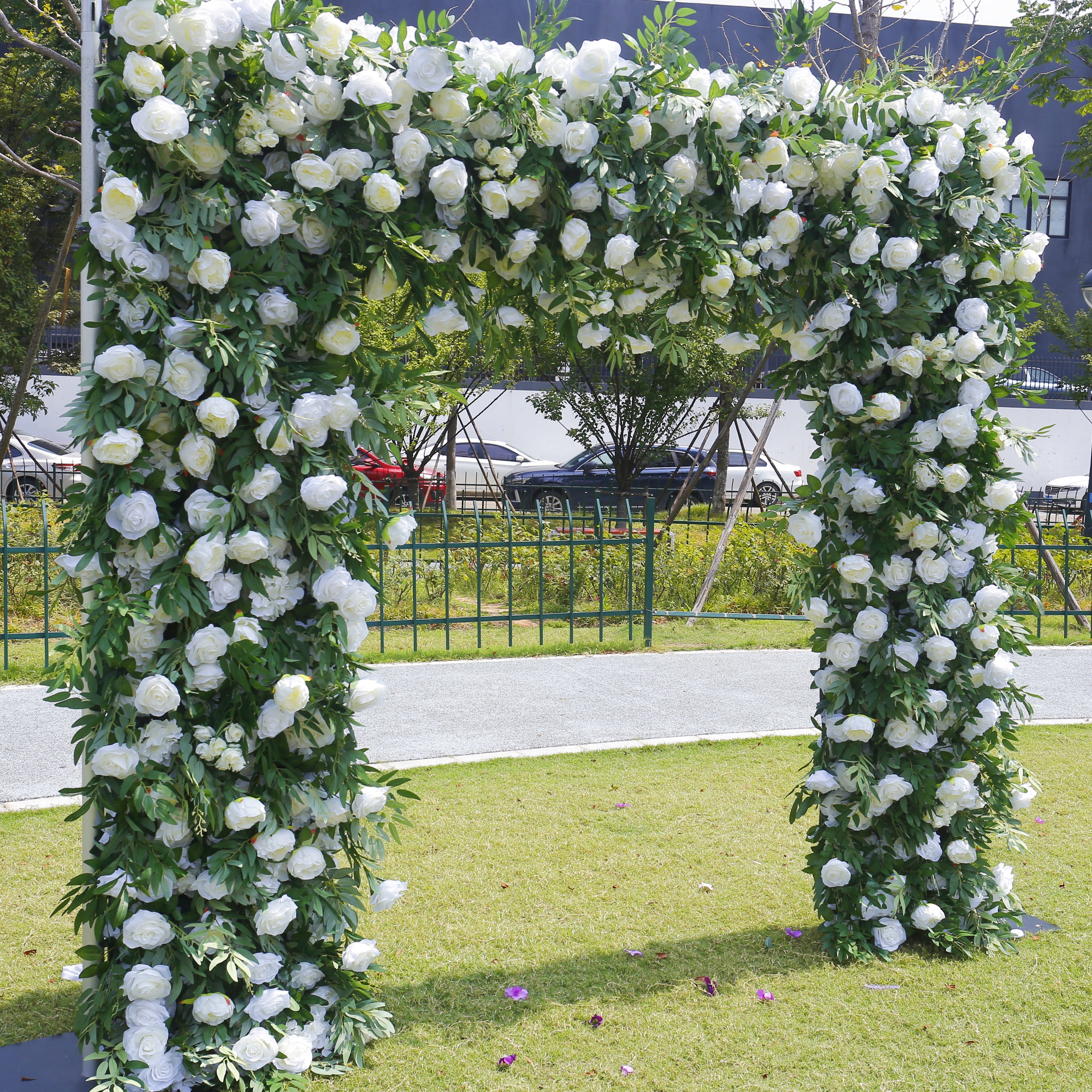 Green and White Fabric Artificial Arch Flower Wall Wedding Events Decor ACAW-007