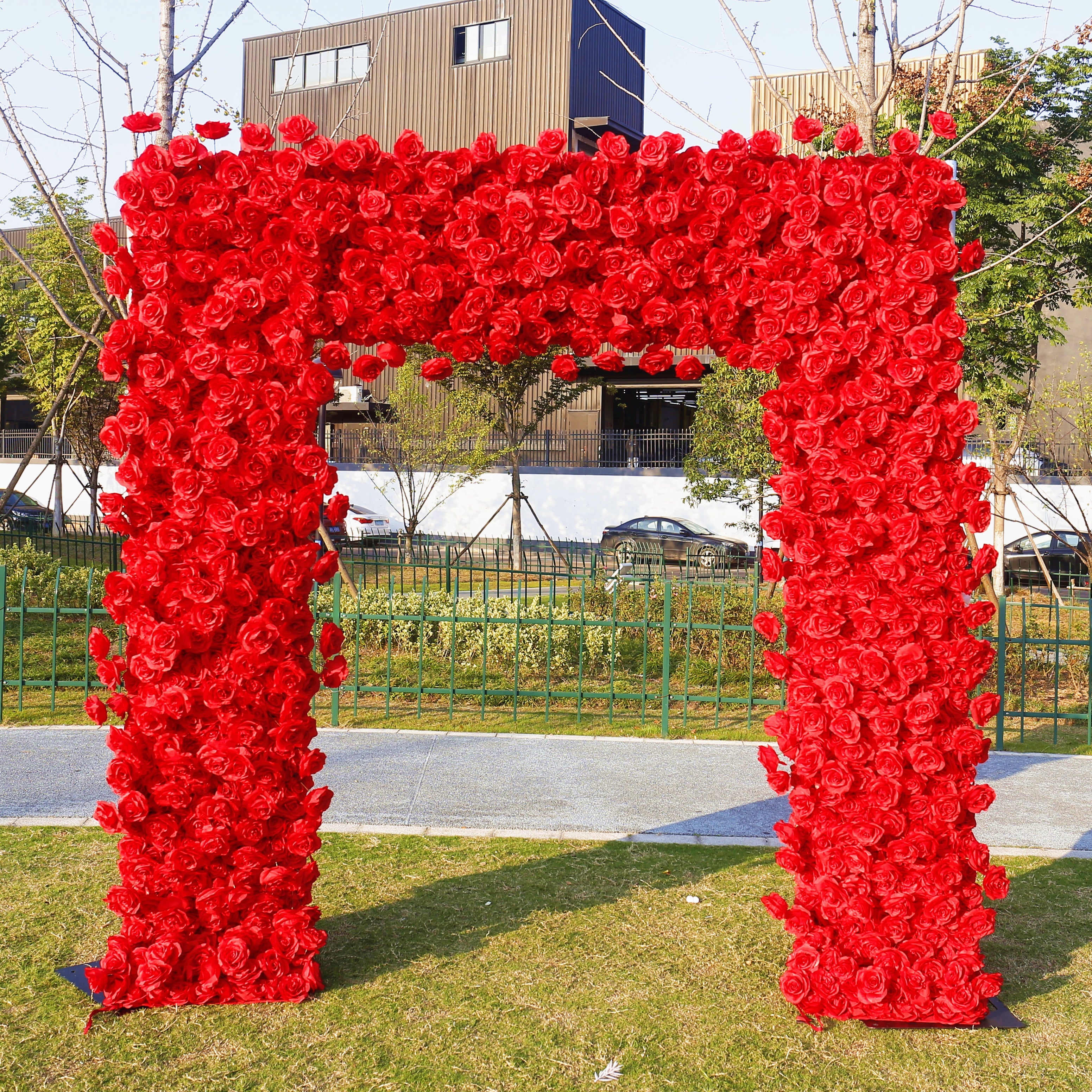 Red Fabric Rose Artificial Flower Wall Arch Wedding Party Decor ACAW-090