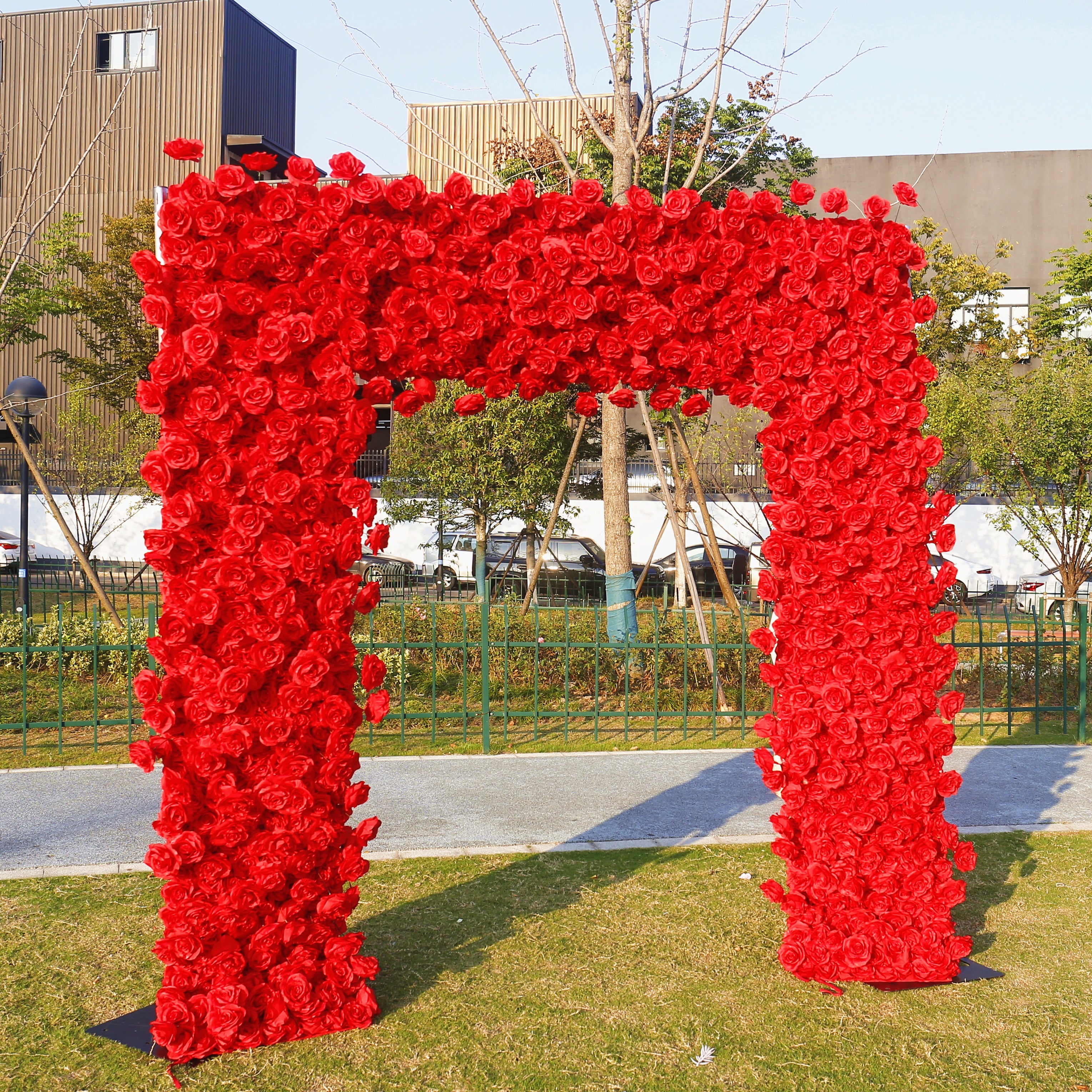 Red Fabric Rose Artificial Flower Wall Arch Wedding Party Decor ACAW-090