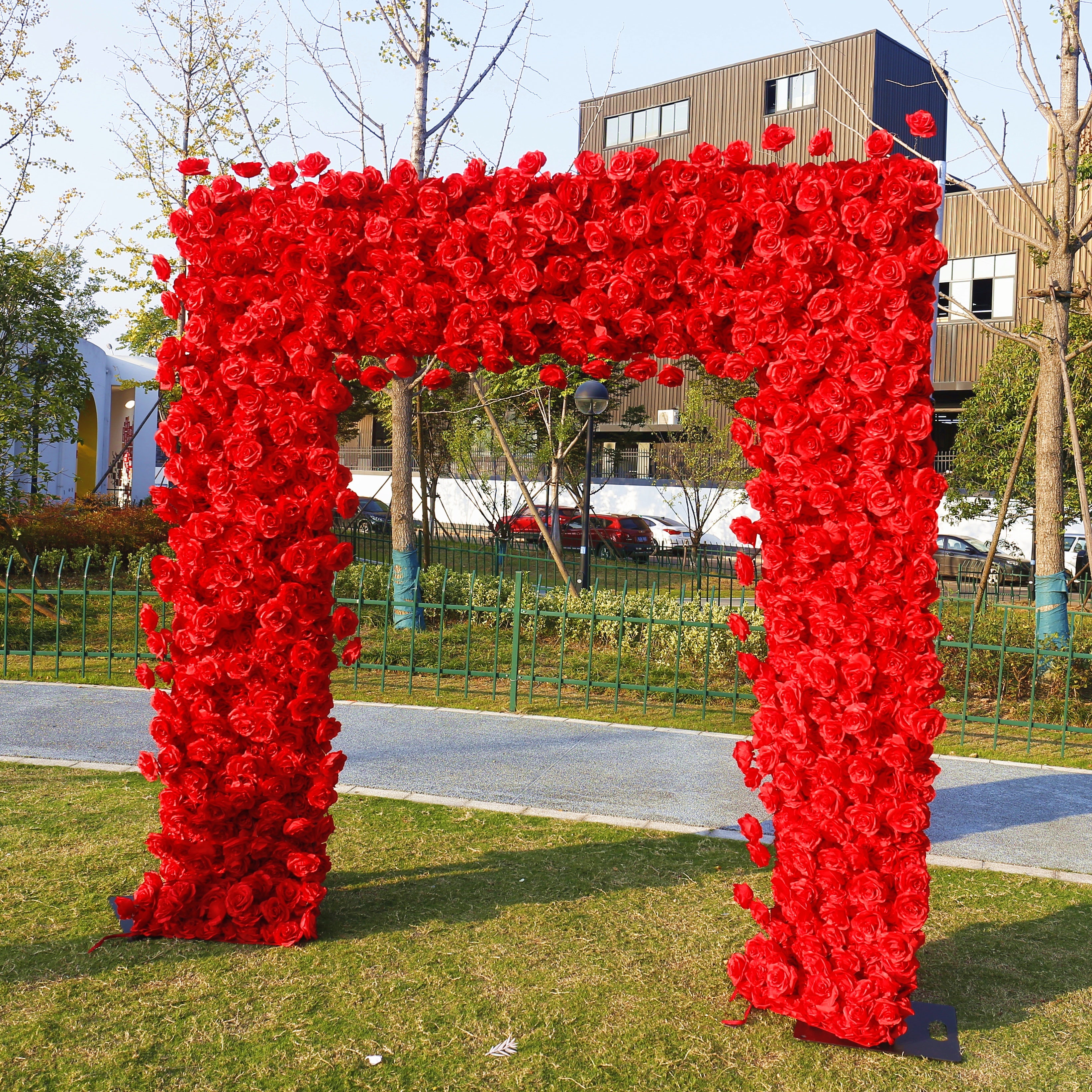 Red Fabric Rose Artificial Flower Wall Arch Wedding Party Decor ACAW-090