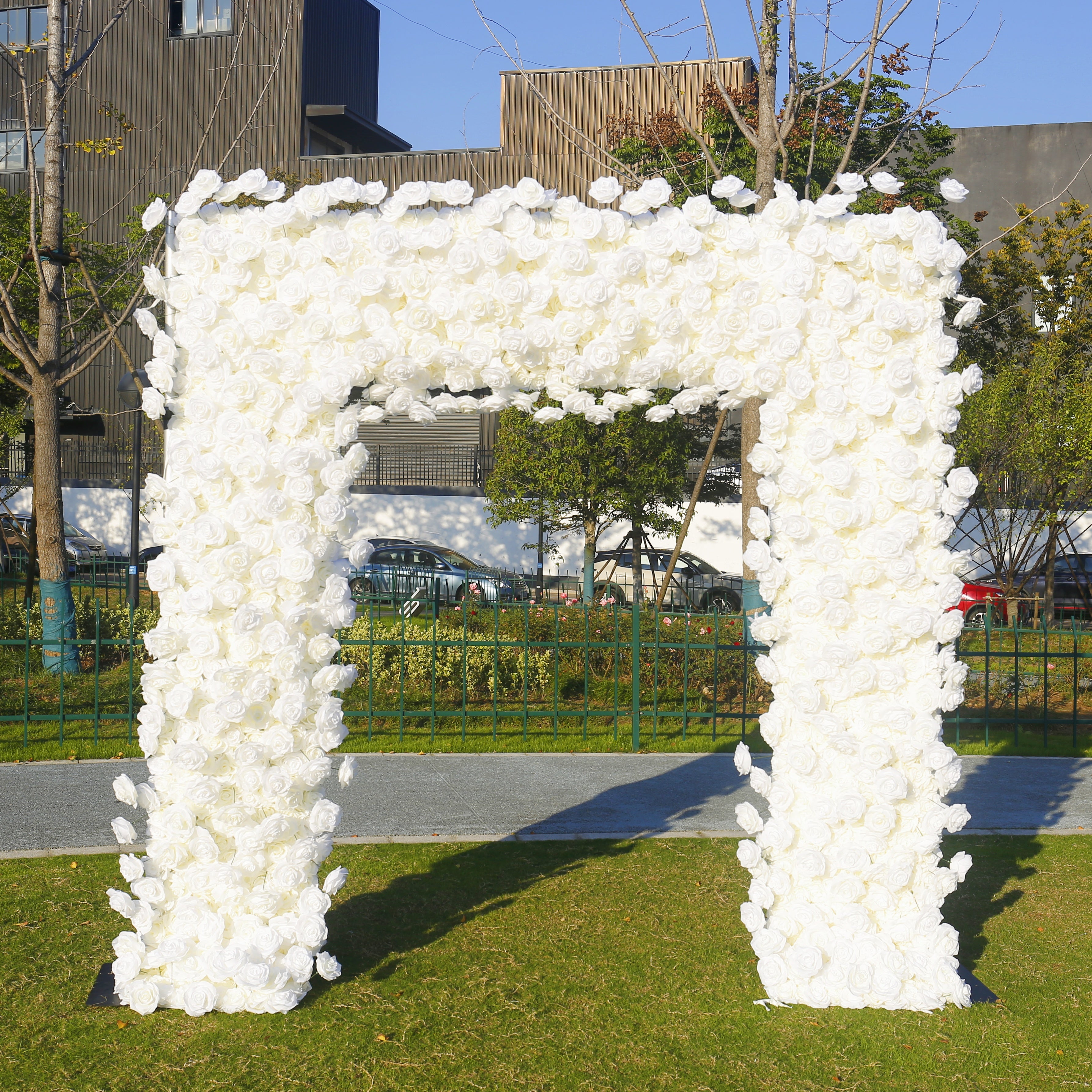 White Fabric Roses Artificial Arch Flower Wall Wedding Decor ACAW-101