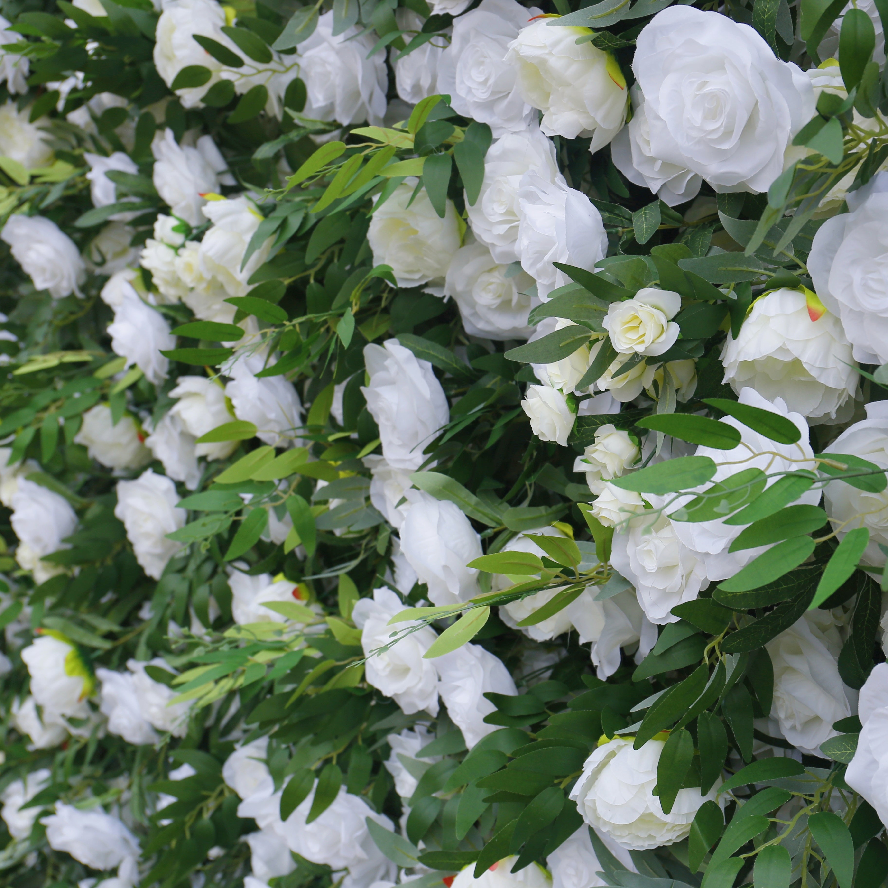 White Rose Green Leaves Fabric Roll Up Flower Wall ACFW-156