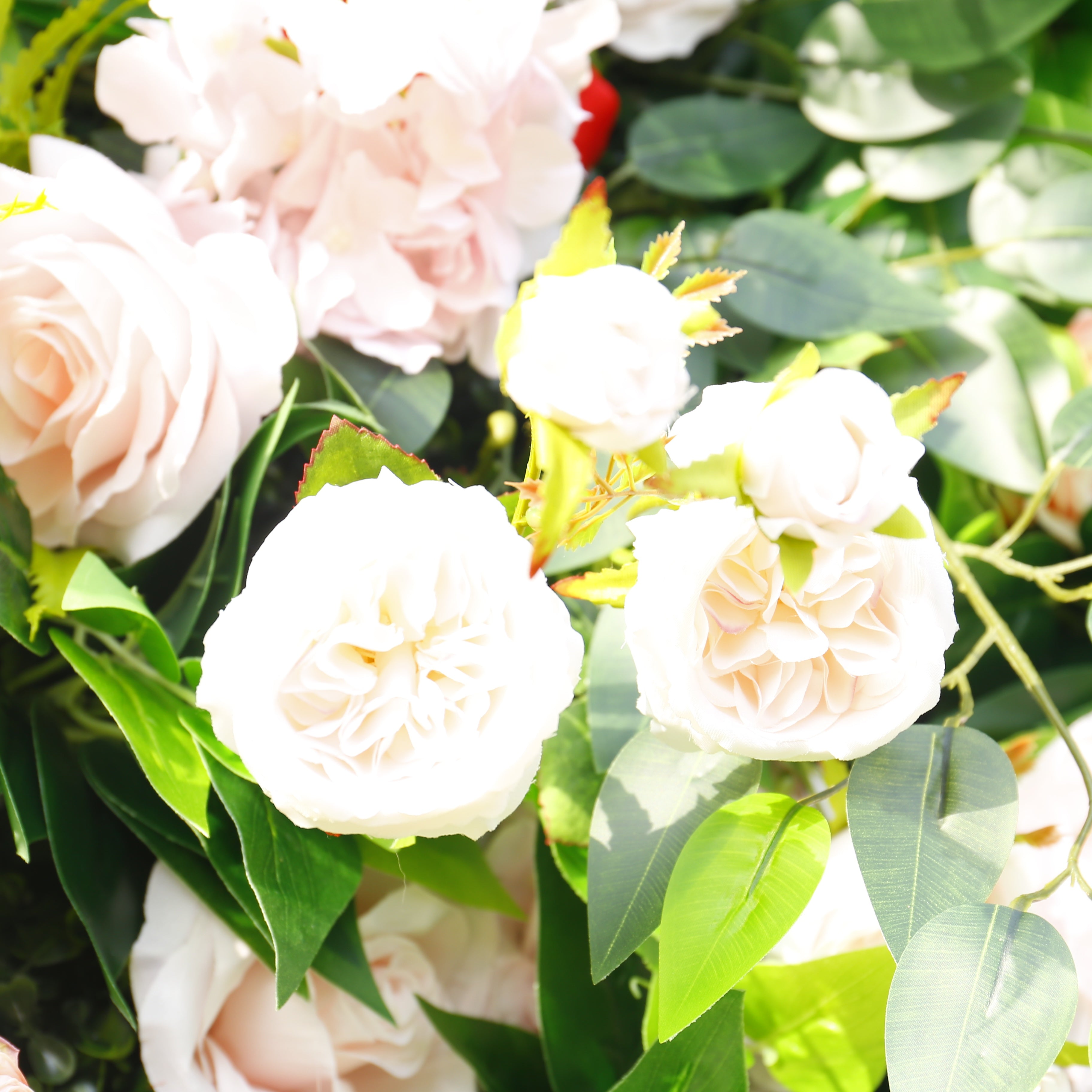 8ft Pink Rose Green Leaves Fabric Roll Up Artificial Flower Wall ACFW-002