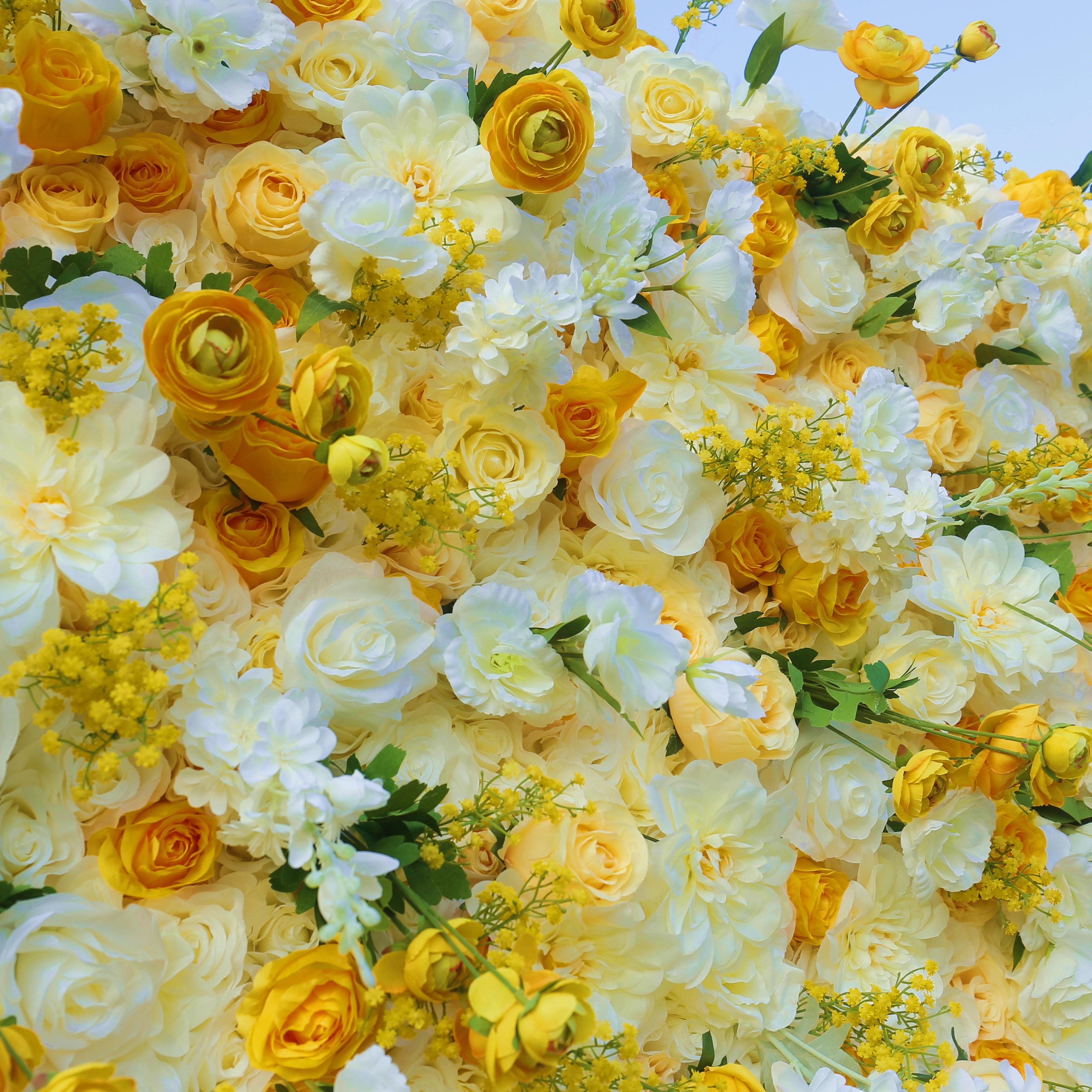 5D White and Yellow Silk Roses Artificial Roll Up Flower Wall ACFW-003